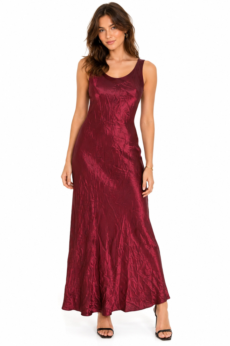 PJLA Womens Red Wine Satin Sleeveless USA Made Vintage 90s Dress Whimsigoth S